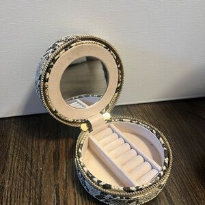 Round Snake Print Jewelry Case with Mirror